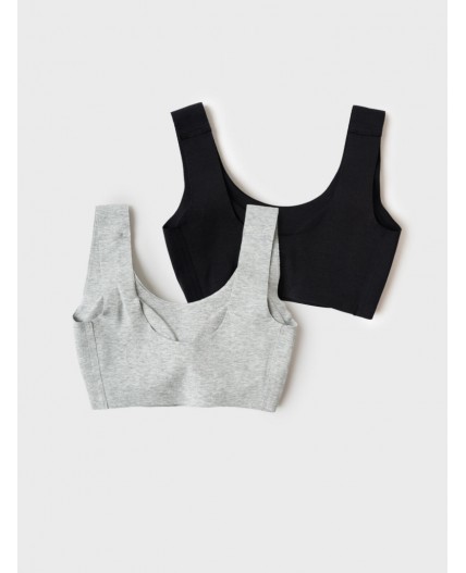 Топ (бра) трикотажный для девочек, 2 шт в комплекте grey, black