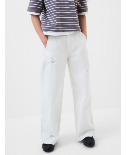 Брюки текстильные джинсовые для девочек white