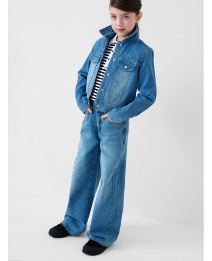 Брюки текстильные джинсовые для девочек синий