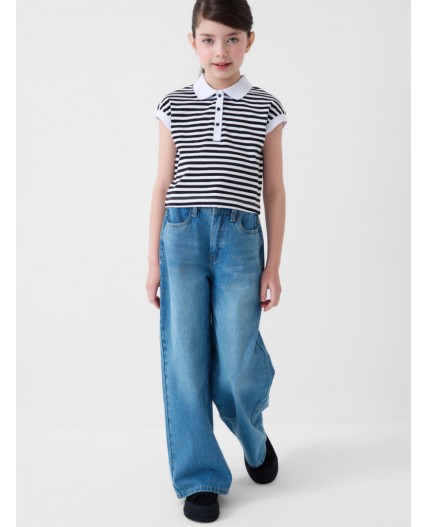 Брюки текстильные джинсовые для девочек синий