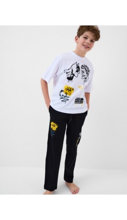 Комплект трикотажный для мальчиков: фуфайка (футболка), брюки white, black
