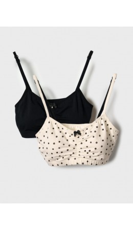 Топ трикотажный для девочек, 2 шт в комплекте black, beige