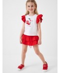 Комплект трикотажный для девочек: фуфайка (футболка), юбка-шорты white, red