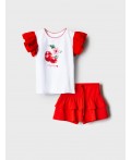 Комплект трикотажный для девочек: фуфайка (футболка), юбка-шорты white, red