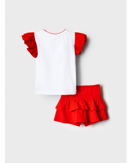 Комплект трикотажный для девочек: фуфайка (футболка), юбка-шорты white, red