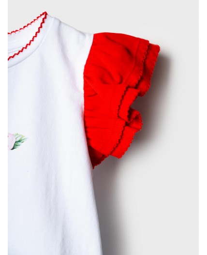 Комплект трикотажный для девочек: фуфайка (футболка), юбка-шорты white, red