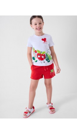 Комплект трикотажный для девочек: фуфайка (футболка), шорты white, red