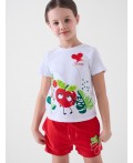 Комплект трикотажный для девочек: фуфайка (футболка), шорты white, red