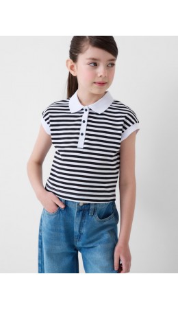 Джемпер трикотажный с воротником поло для девочек white, dark grеy