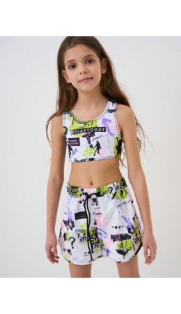 Комплект для девочек: купальный костюм трикотажный, шорты текстильные плавательные разноцветный