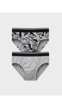 Трусы трикотажные для мальчиков - брифы, 2 шт в комплекте grey melange, white, double black