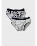 Трусы трикотажные для мальчиков - брифы, 2 шт в комплекте grey melange, white, double black