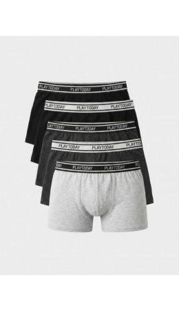 Трусы трикотажные для мальчиков - боксеры, 5 шт в комплекте double black, grey melange, black