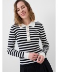 Джемпер трикотажный с воротником поло для женщин white, dark blue
