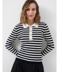Джемпер трикотажный с воротником поло для женщин white, dark blue