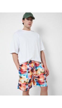 Шорты текстильные плавательные для мужчин, длинные white, orange