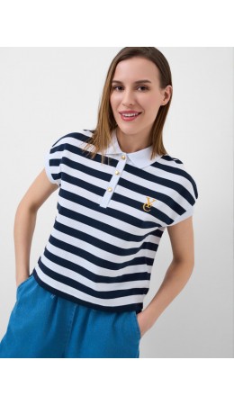 Джемпер трикотажный с воротником поло для женщин white, dark grеy