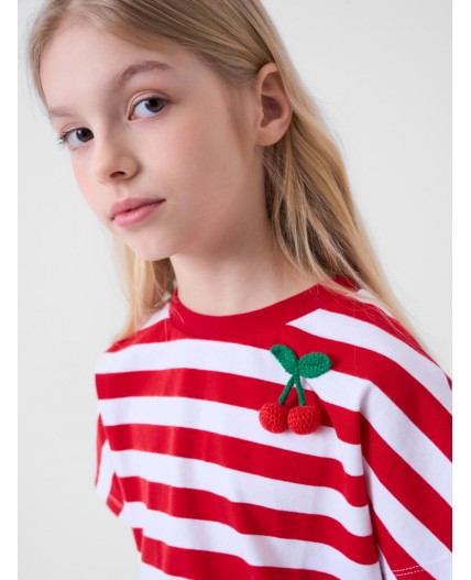 Джемпер трикотажный для девочек (футболка) white, red