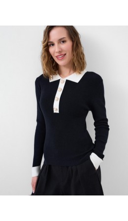 Джемпер трикотажный с воротником поло для женщин black