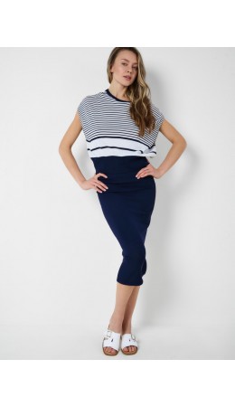 Комплект трикотажный для женщин: джемпер, юбка white, dark blue