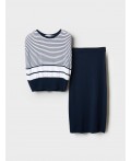 Комплект трикотажный для женщин: джемпер, юбка white, dark blue