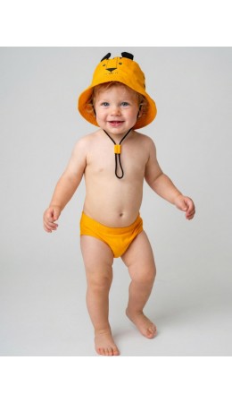 Комплект детский для мальчиков: плавки трикотажные, панама текстильная черный,оранжевый