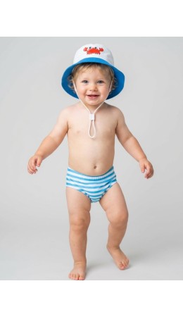 Комплект детский для мальчиков: плавки трикотажные, панама текстильная белый,голубой