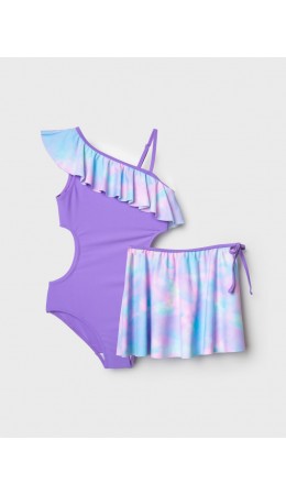 Комплект трикотажный для девочек: купальник, юбка разноцветный