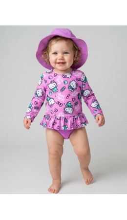 Комплект детский для девочек: плавательный костюм трикотажный, панама текстильная разноцветный