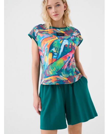 Комплект трикотажный для женщин: фуфайка (футболка), шорты white, dark green