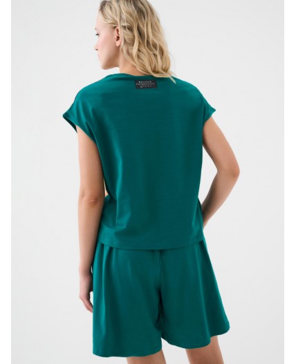 Комплект трикотажный для женщин: фуфайка (футболка), шорты white, dark green