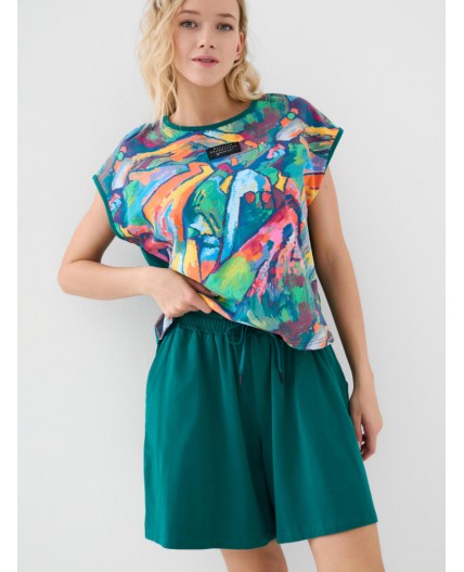 Комплект трикотажный для женщин: фуфайка (футболка), шорты white, dark green