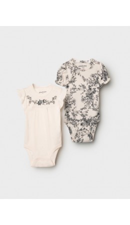 Боди детское трикотажное для девочек, 2 шт в комплекте beige, dark grеy