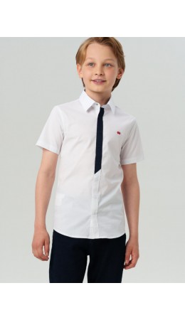 Сорочка текстильная для мальчиков (slim fit) белый,тёмно-синий
