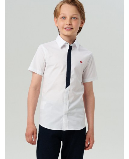 Сорочка текстильная для мальчиков (slim fit) белый,тёмно-синий