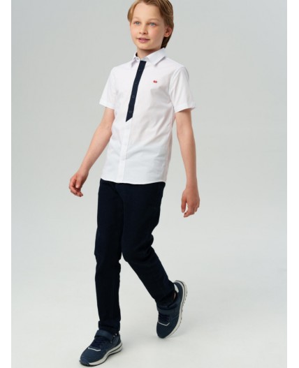 Сорочка текстильная для мальчиков (slim fit) белый,тёмно-синий