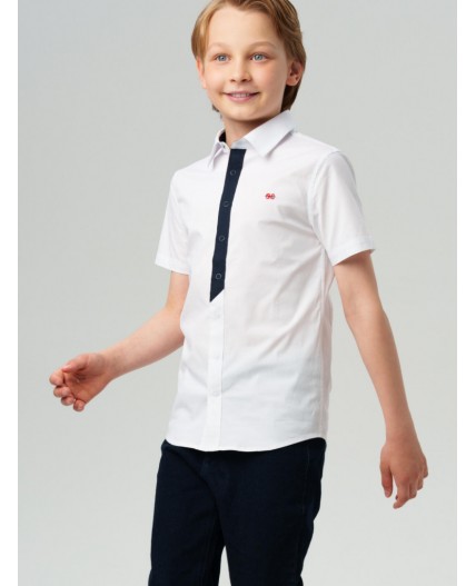 Сорочка текстильная для мальчиков (slim fit) белый,тёмно-синий