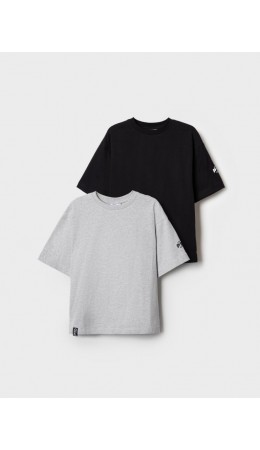Фуфайка трикотажная для мальчиков (футболка), 2 шт в комплекте (oversize fit) черный,серый меланж