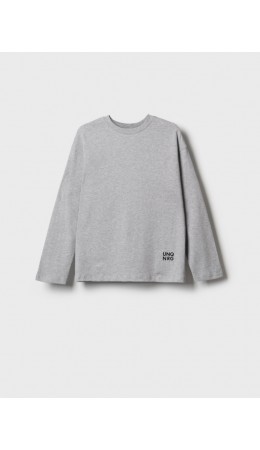 Фуфайка трикотажная для мальчиков (футболка с длинными рукавами, oversize fit) серый меланж