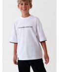Фуфайка трикотажная для мальчиков (футболка, oversize fit) черный,белый