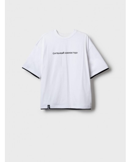 Фуфайка трикотажная для мальчиков (футболка, oversize fit) черный,белый