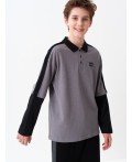Джемпер трикотажный с воротником поло для мальчиков черный,серый меланж