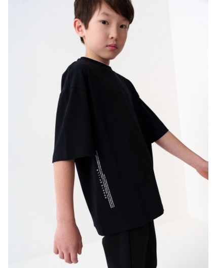 Фуфайка трикотажная для мальчиков (футболка, oversize fit) черный