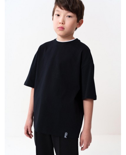 Фуфайка трикотажная для мальчиков (футболка, oversize fit) черный