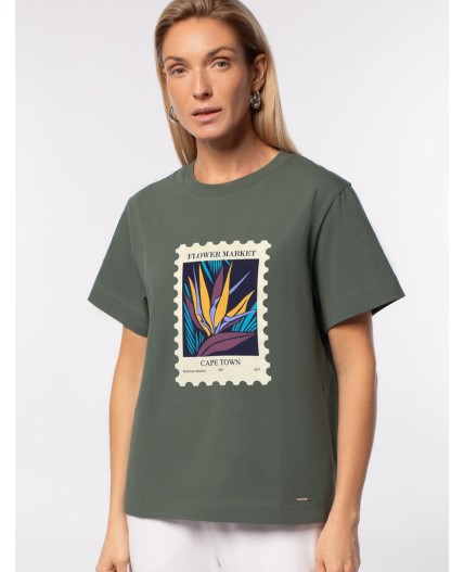 Футболка женская т.оливковый_flower_market