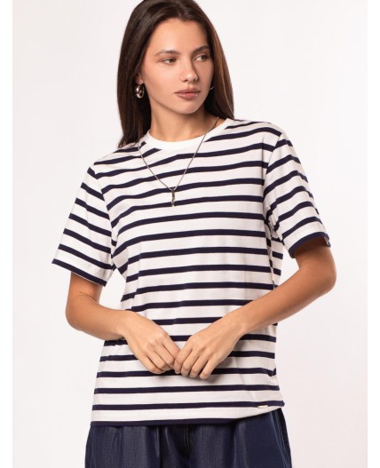 Футболка женская белый-т.синий полоса