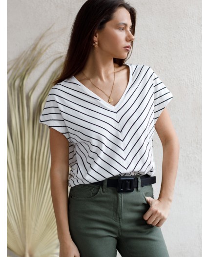 Футболка женская белый-черный полоса