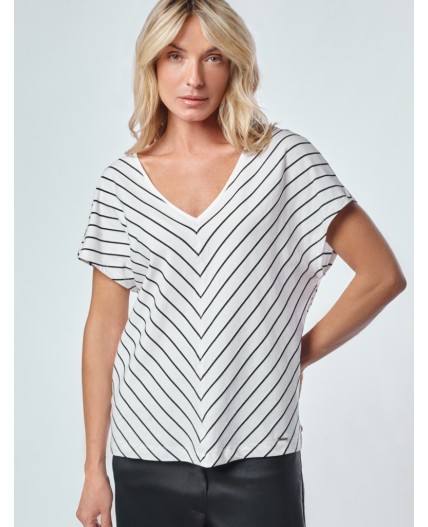 Футболка женская белый-черный полоса