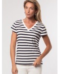 Футболка женская белый-т.синий полоса