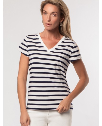 Футболка женская белый-т.синий полоса